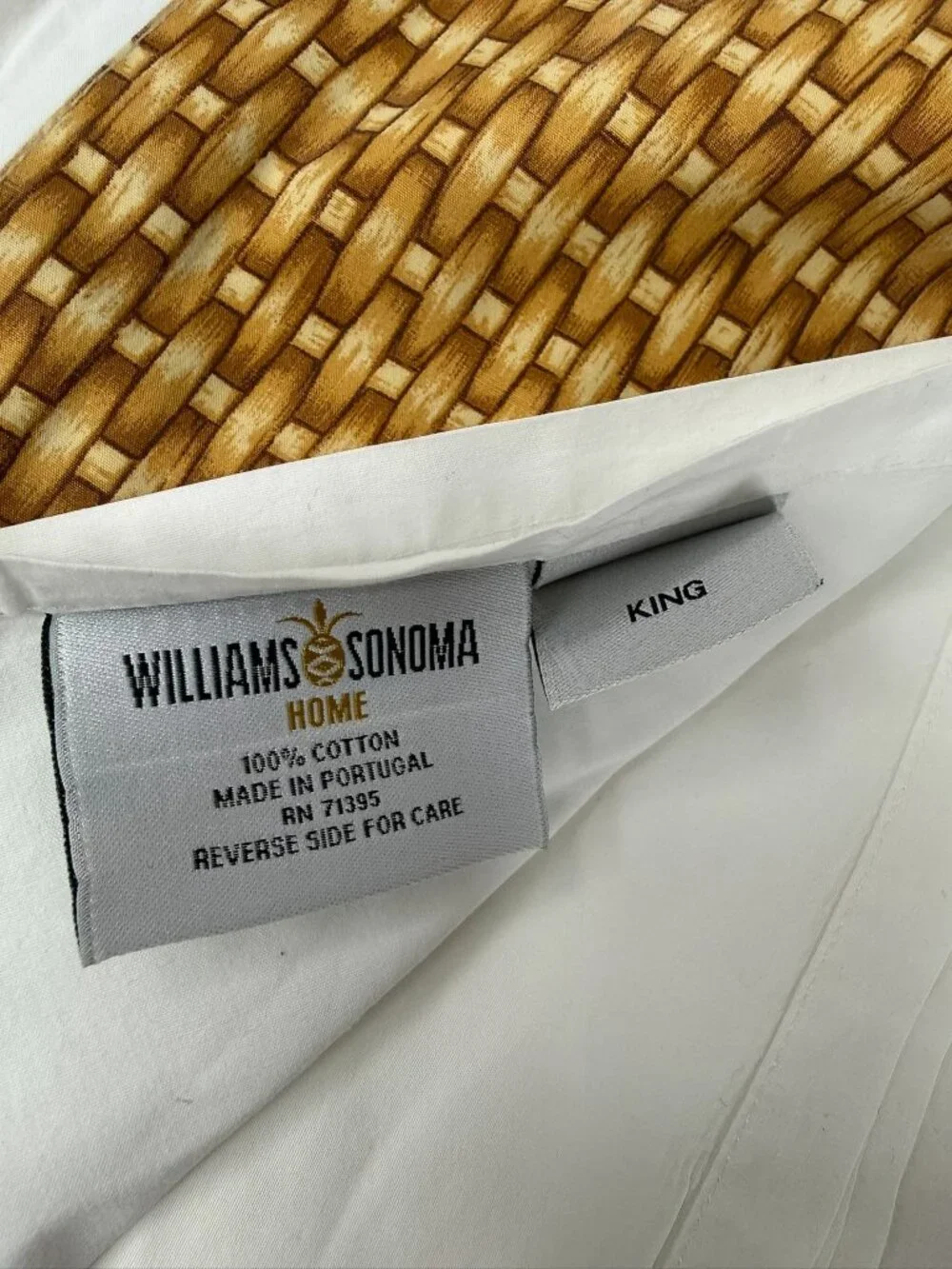 Williams Sonoma Home King Flat Sheet 100% Cotton Basket Weave Trim